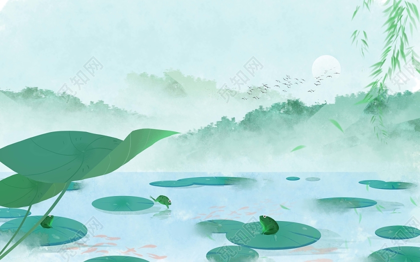 水墨夏天池塘原创插画素材免费下载 - 觅知网