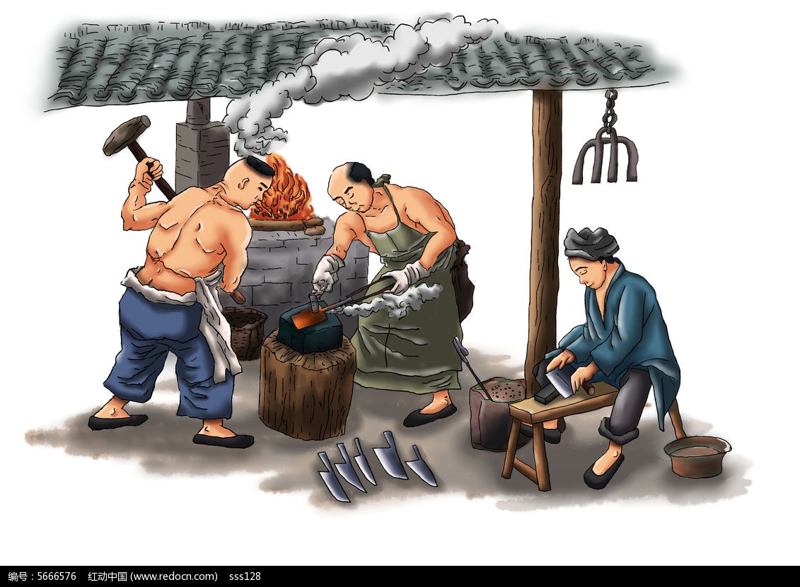 原创分层手绘打铁插画设计_红动网