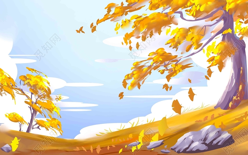 黄色秋天唯美秋天秋分立秋风景原创海报背景插画素材免费下载 - 觅知网