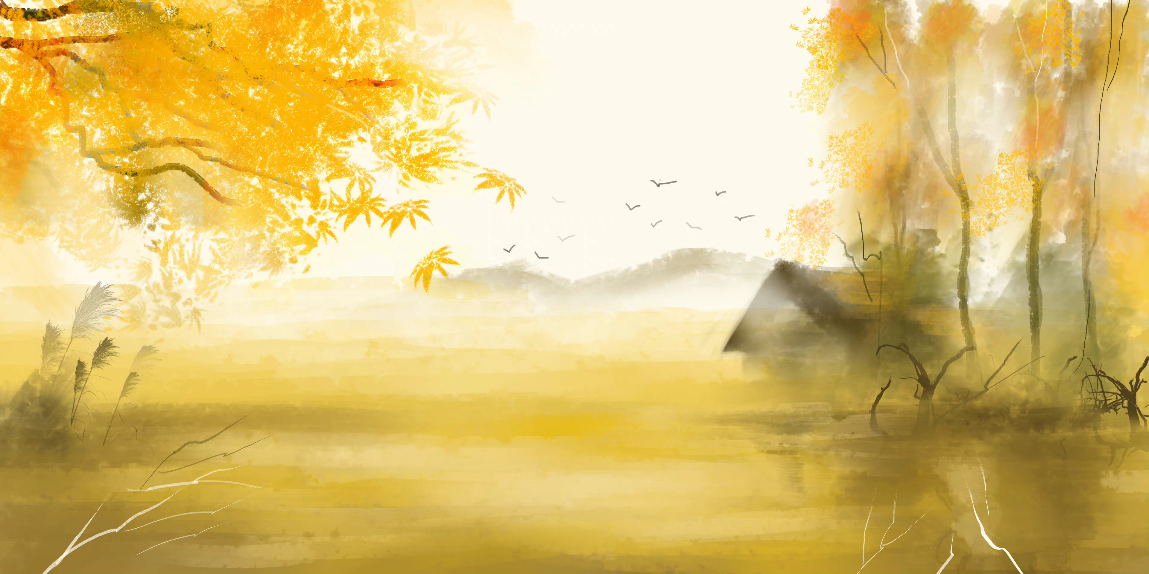 秋风萧瑟唯美风景插画电脑壁纸 - 25H.NET壁纸库