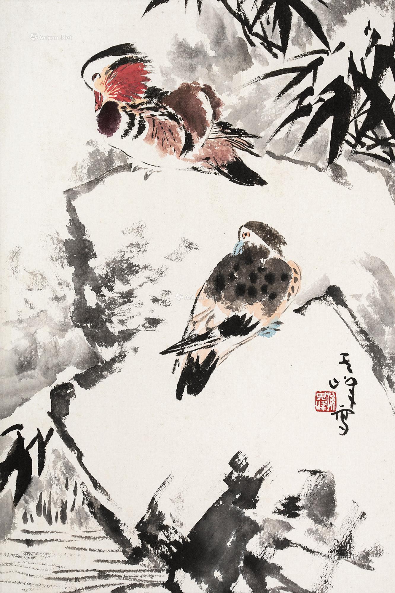 【竹石鸳鸯 镜芯 纸本设色】拍卖品_图片_价格_鉴赏_绘画_雅昌艺术品拍卖网