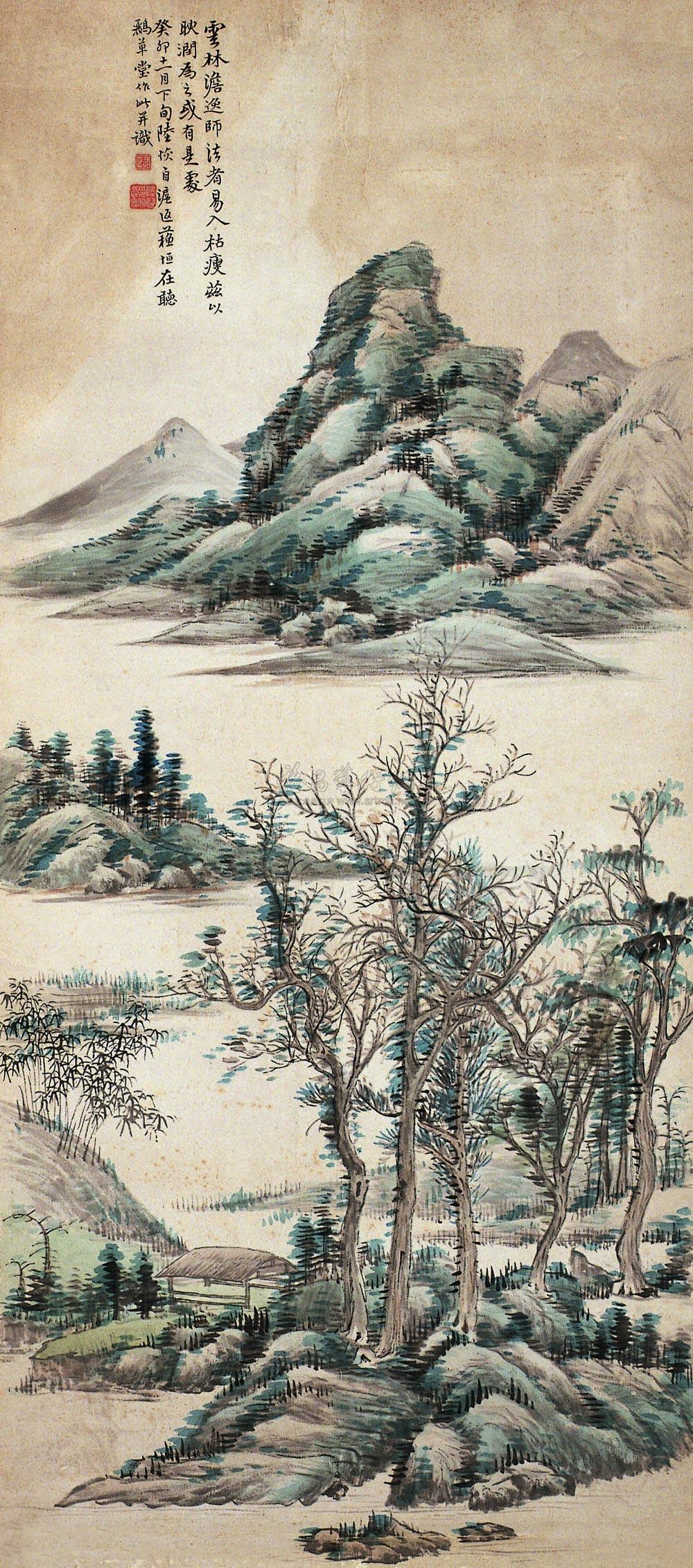 【1903年作 仿倪云林山水 镜心 纸本设色】拍卖品_图片_价格_鉴赏_绘画_雅昌艺术品拍卖网
