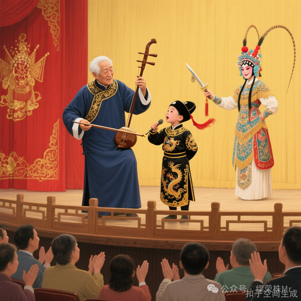 与小孙子同台表演