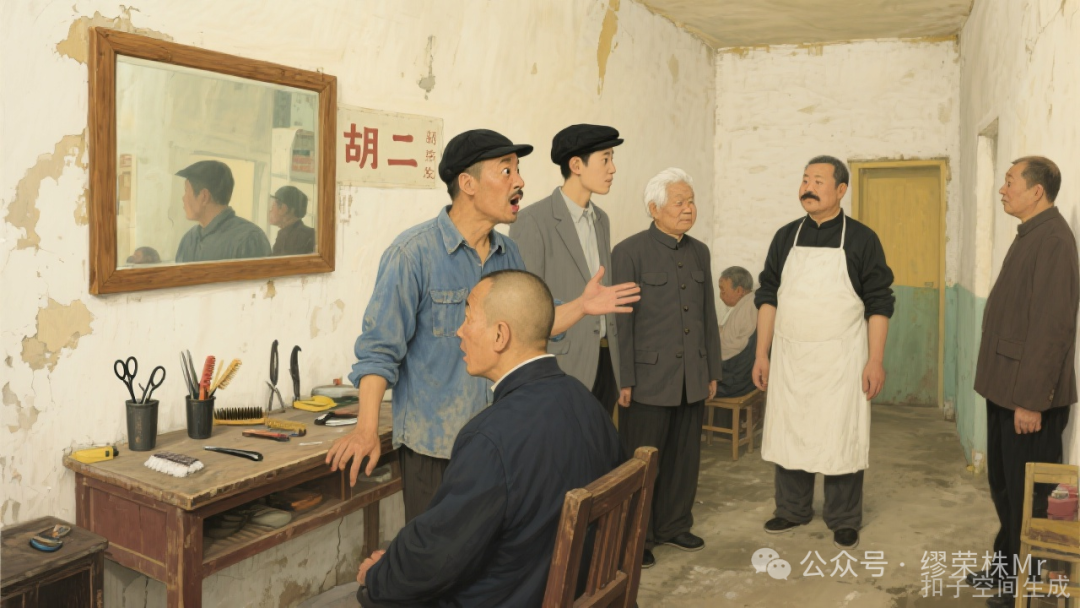 胡二的剃头店里，人们议论纷纷